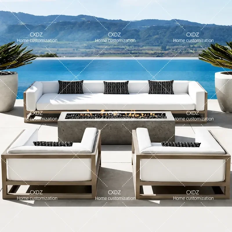 Outdoor Solid Wood Sofa Old Teak Rainproof Garden Terrace Furniture for Hotel Nordic Villa Courtyard Leisure