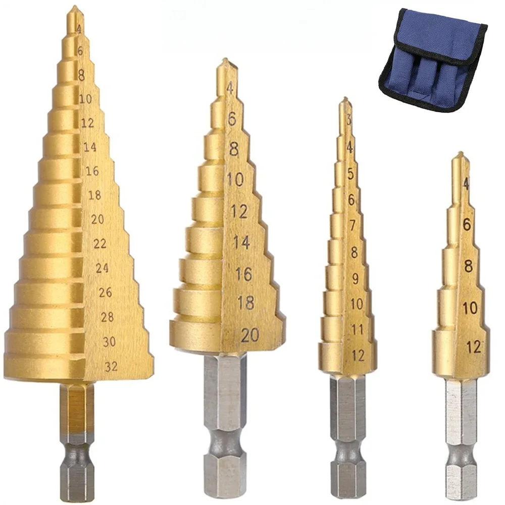 

4-32mm 4-20mm HSS Titanium Coated Step Drill Bit High Speed Steel Metal Wood Hole Cutter Cone Drilling Tool