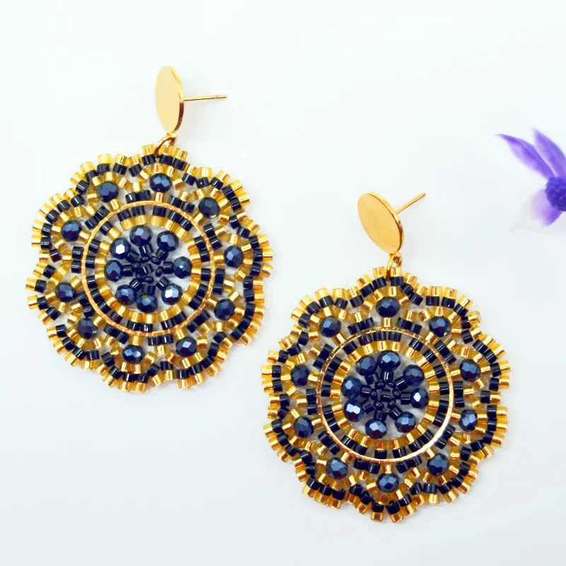 Bohemia Rice bead earrings Circle Multicolored Crystal  Alloy Original design Retro Simple Trend Beaded earrings Hand-woven