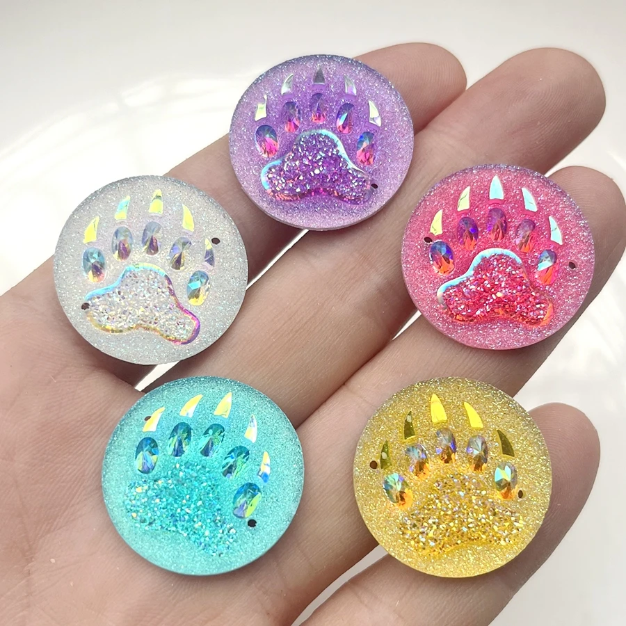 Super bright 25mm round mineral face bear claw pattern resin flat back sewing scrapbook DIY jewelry earrings set Rhinestone