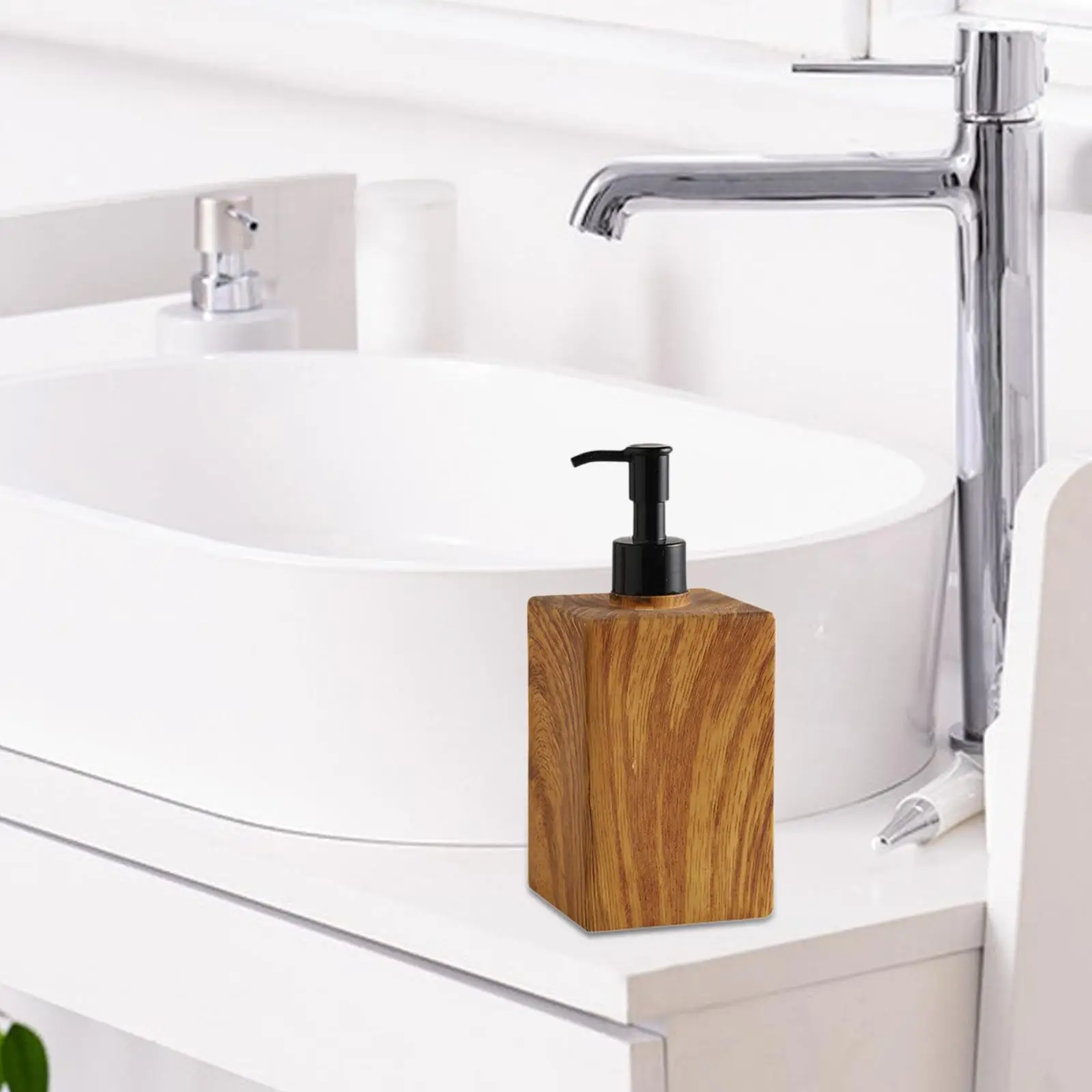 Refillable Pump Bottle Dispenser for Hand Soap PVC Faux Wood Grain for Hotel Bathroom Gadgets and Home Decor