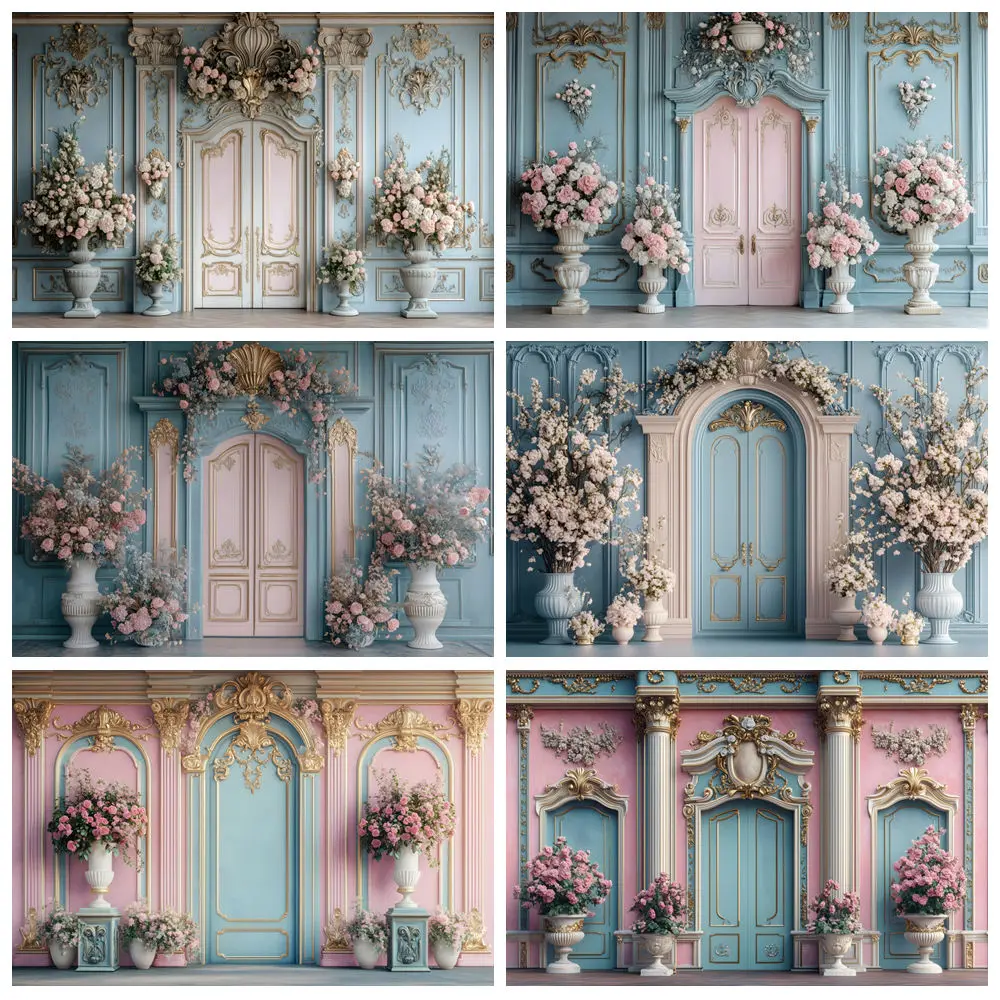 

European Palace Wall Backdrop Pink Flower Interior Room Photography Background Decoration Photo Shoot Studio Props