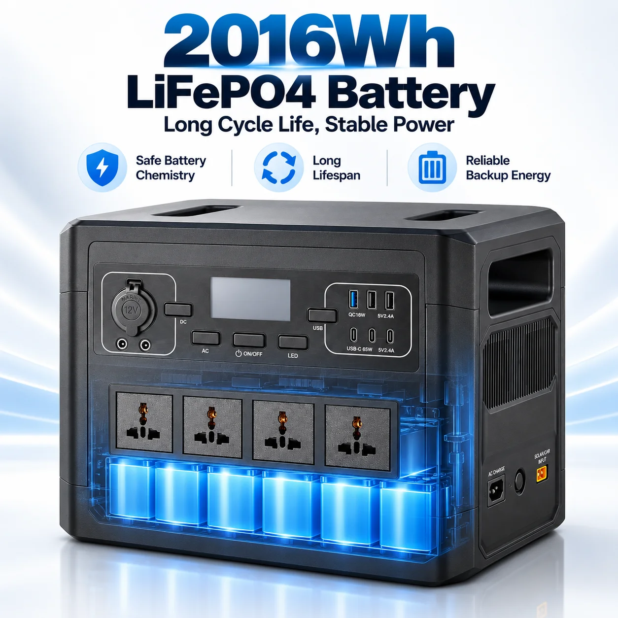 OEM ODM 2000W Portable Energy Storage Station LiFePO4 Battery Solar Panel Generator Pure Sine Wave MPPT Controller For Outdoor