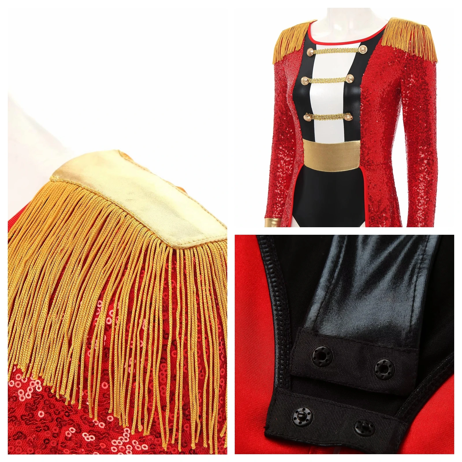 

Women's Roleplay Lion Tamer Showman Tailcoat Cosplay Circus Ringmaster Costume Ring Leader Tassel Leotard Bodysuit Fancy Dress