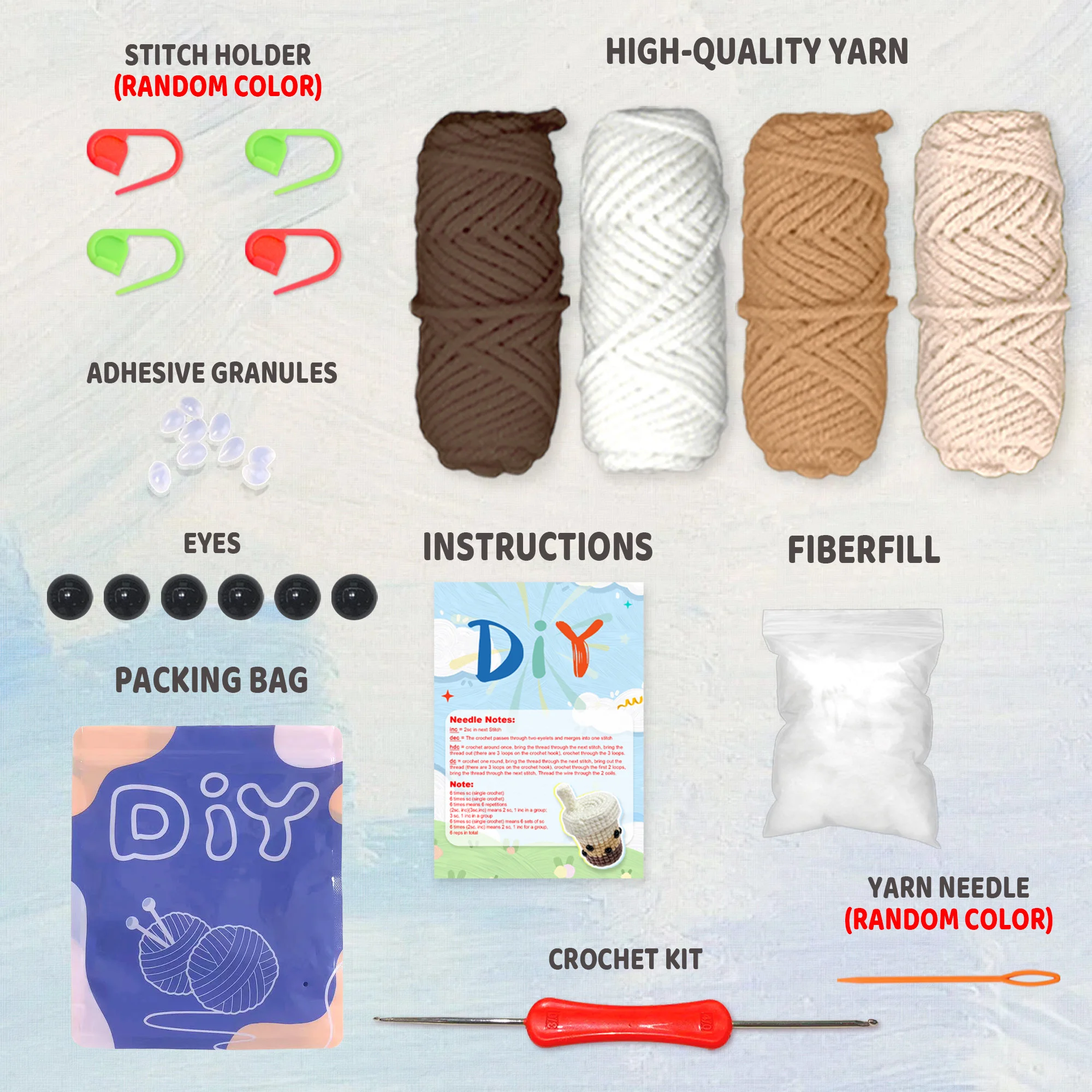 1 قطعة مجموعة كروشيه عائلية لشاي الحليب للمبتدئين-كروشيه أبيض وردي أزرق برتقالي سهل التعلم على مجموعة أدوات الحياكة أميجورومي #3