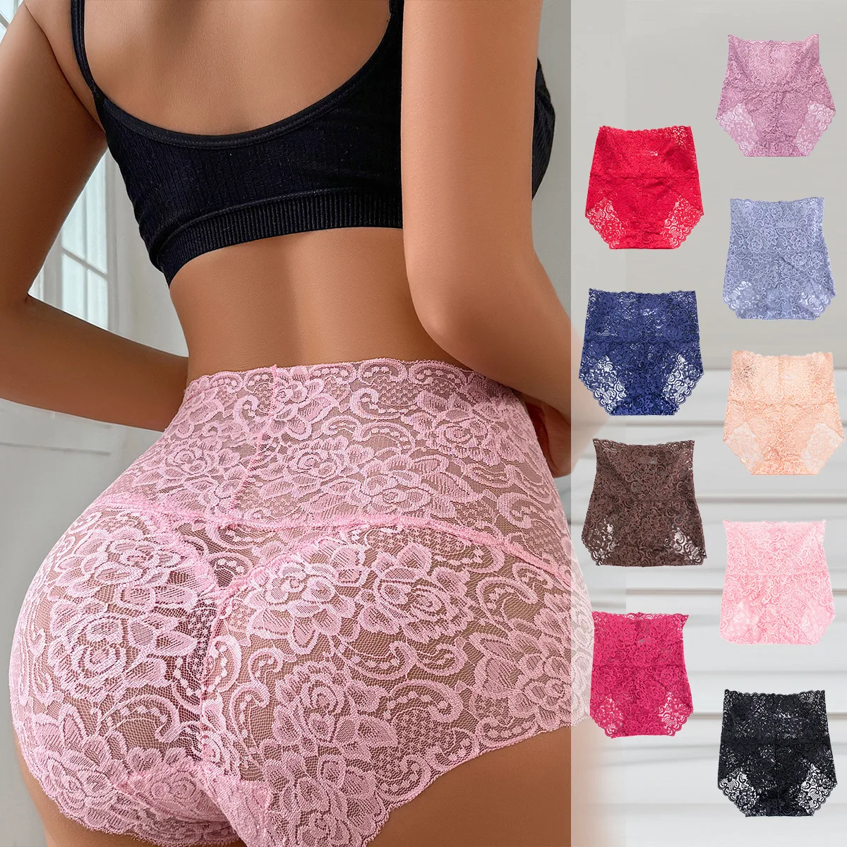 

Seamless Lace Women's High-Waisted Butt-Lifting Panties | Breathable Tummy Control Underwear|Knitted Lace/Nylon Lingerie Briefs