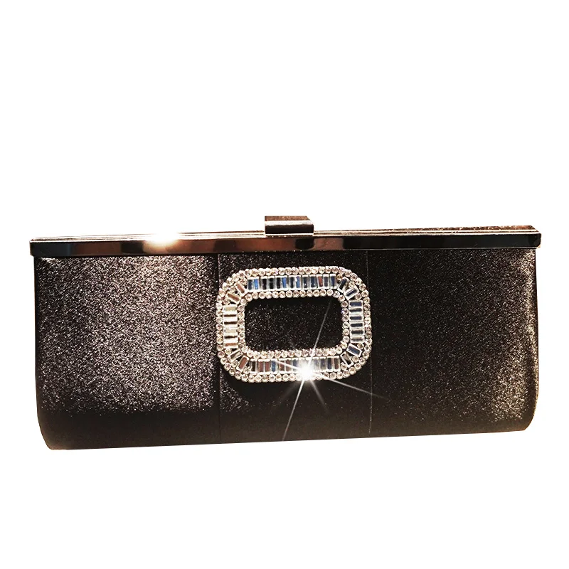 

Vivi Fashion Women Evening Clutch Bag Satin Rhinestone Designer Wedding Day Purse Party Black Chain Crossbody Handbag
