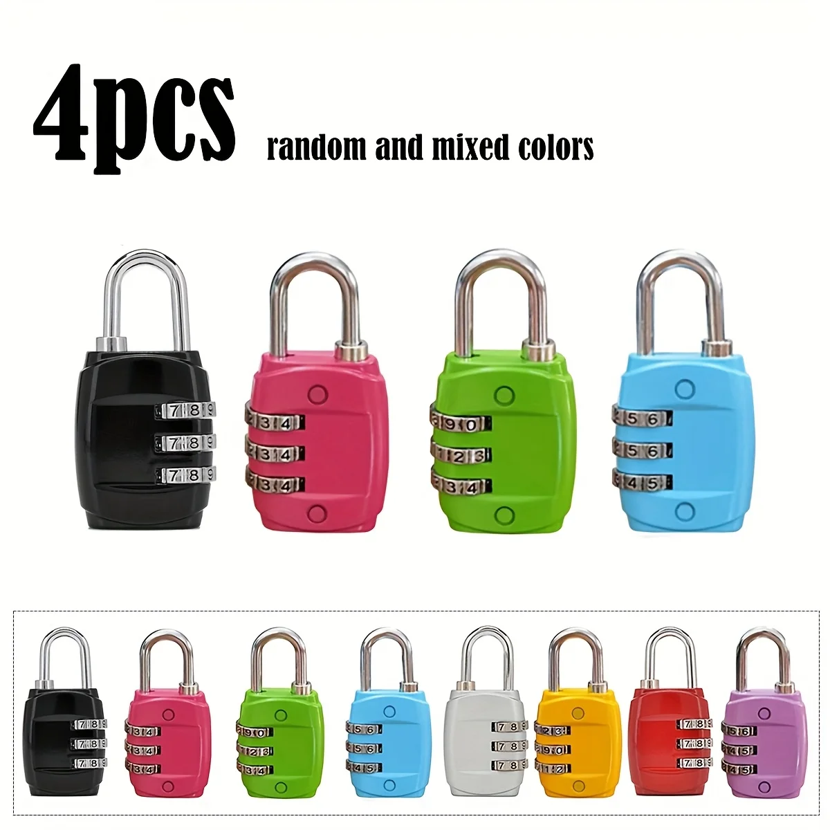 

Mini Zinc Alloy 3-Digit Combination Padlock in Multi Colors, Security Password Lock for Luggage Suitcase Backpack Drawer Cabinet
