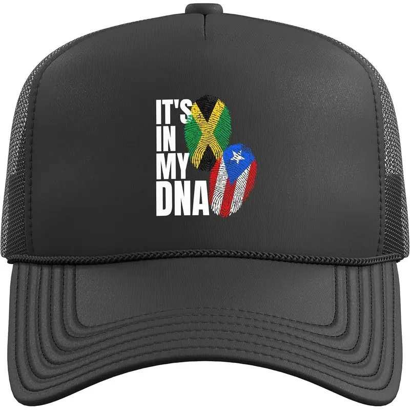 Jamaican Plus Puerto Rican Flag DNA Heritage Gift Trucker Hat with Adjustable Mesh Back