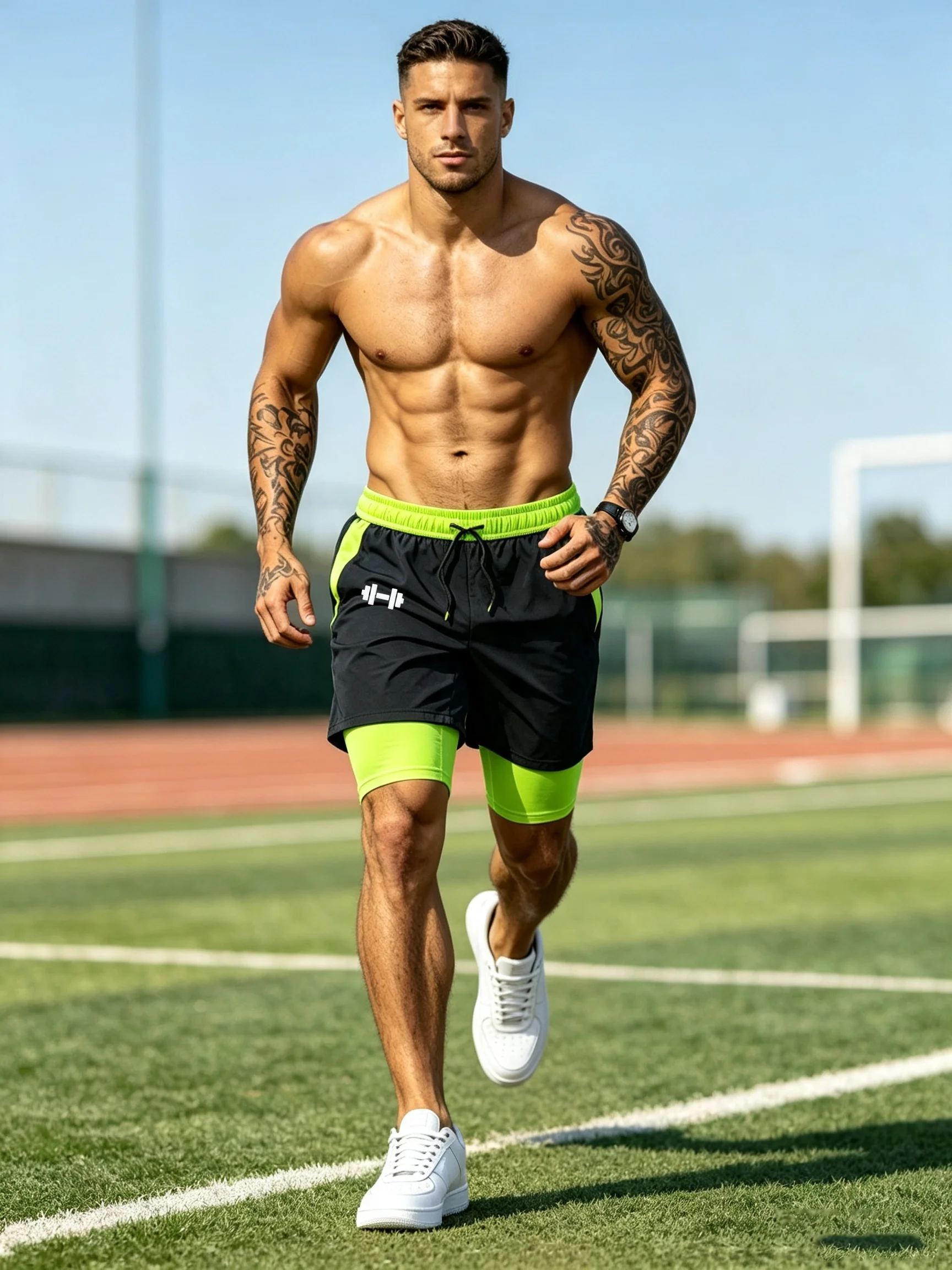 2 In 1 Men Swim Trunks Double Layer Quick Dry Beach Shorts With Liner Phone Pocket Elastic Drawstring Athletic Running Shorts