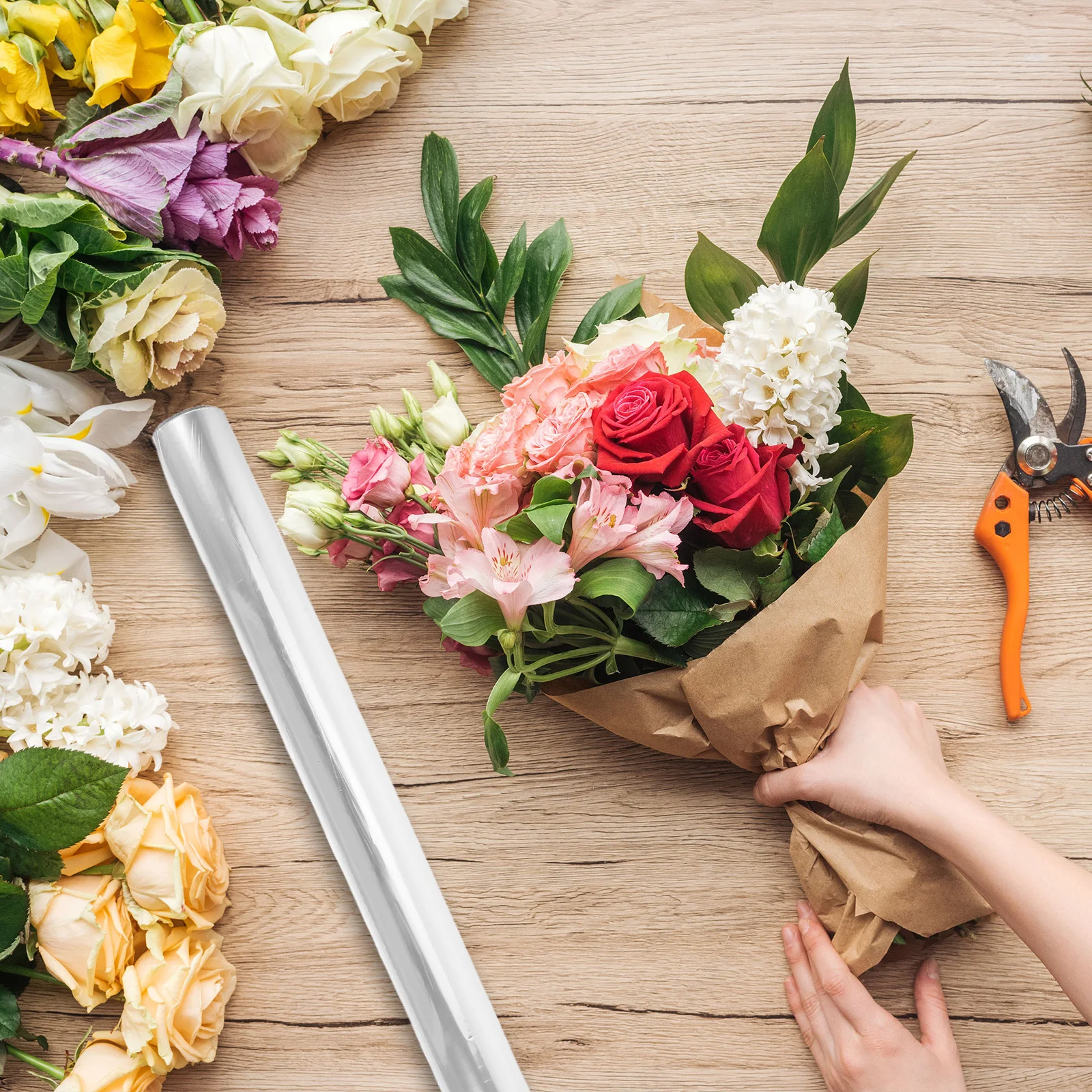 

Рулон прозрачной целлофановой бумаги для упаковки цветов, букетов, подарочных корзин, водонепроницаемый, для декоративных целей, рулонный материал для рукоделия