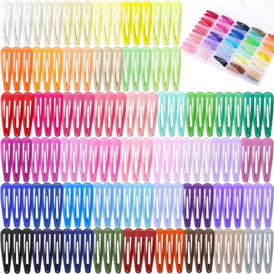 

150pcs Hair Clips, 50 Colors Hair Barrettes for Girls, Funtopia 2 Inch Colorful Snap Hair Clips with Storage Case, Non Slip Met