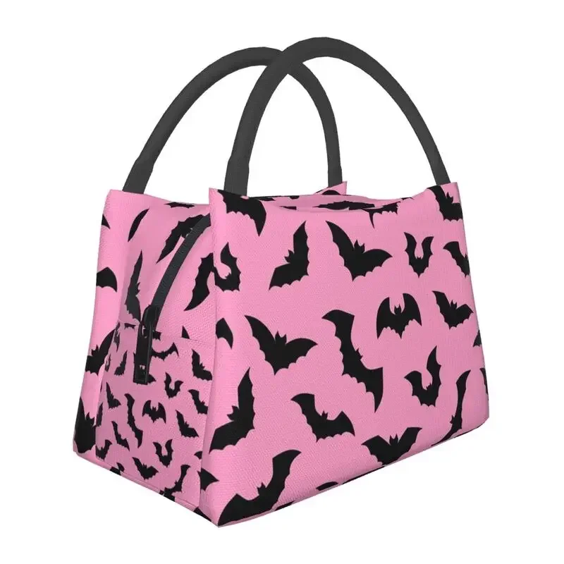 Pastel Goth Pink Black Bats Portable Lunch Box for Women Leakproof Halloween Witch Thermal Cooler Food Insulated Lunch Bag