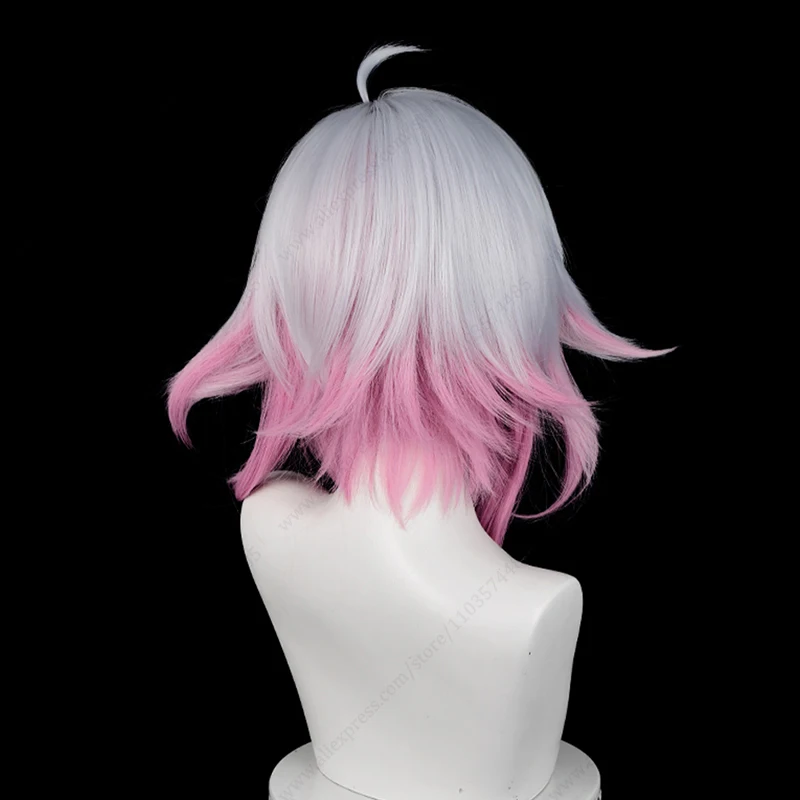 LOL Briar Cosplay Wig 42cm Long Silver White Mixed Dark Pink Wigs Heat Resistant Synthetic Hair