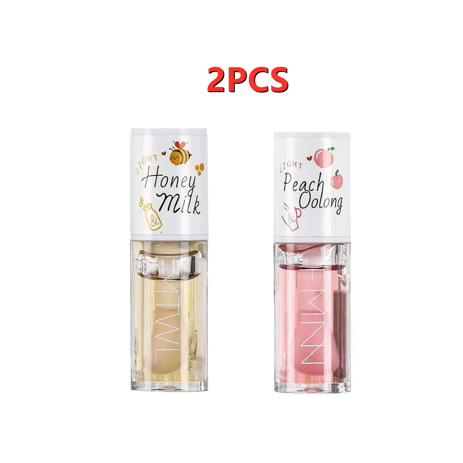 

2X Korean Kawaii Lip Gloss Honey Peach Lip Oil Long Lasting Non-sticky Moisturizes Vitamin E Lip Tint Lip Plumper Lip Care Serum