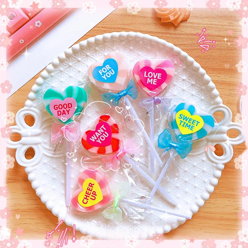 Cute Love Shape Candy Rubber Lápis Borrachas, Estudante Kawaii, Artigos de papelaria estética, Scool Office Supplies, Presente infantil