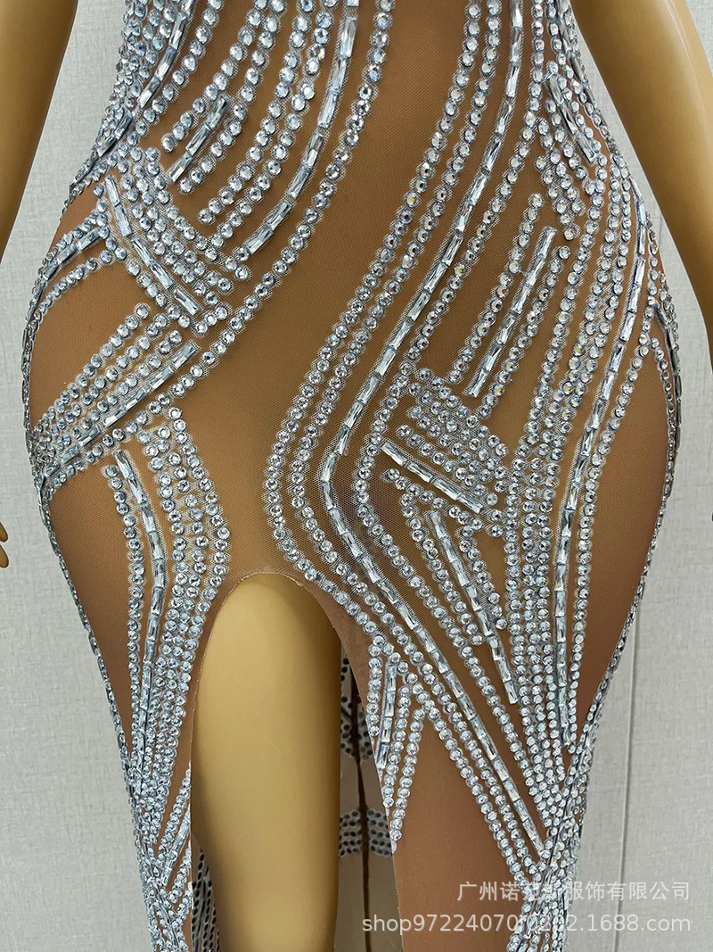 Zomer hoge split diamanten avondjurk werkplek avond bedrijf jaarlijkse bijeenkomst dansvoorstelling kostuum emcee ondertekening vestidos