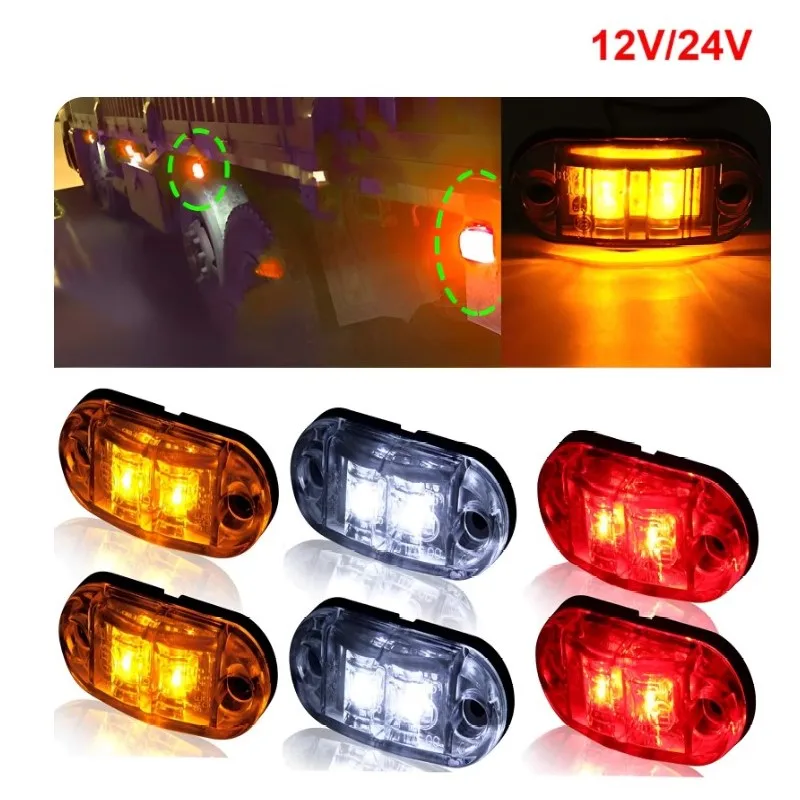 2 Stuks 12 V/24 V Led Zijmarkeringslichten Auto Externe Verlichting Waarschuwing Achterlicht Auto Trailer vrachtwagen Vrachtwagen Lampen Wit Rood Geel Kleur