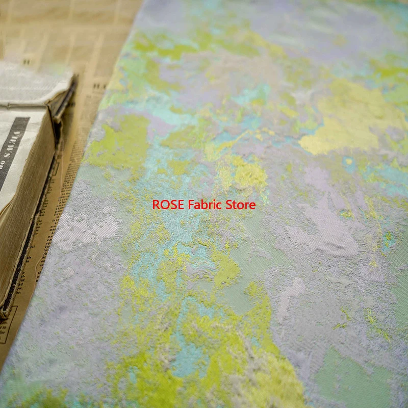 

1 метр фиолетового и зеленого цвета, романтическая мягкая пряжа, окрашенная жаккардовая ткань, весенне-осеннее женское платье, ткань для шитья своими руками