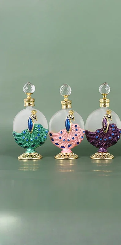 

3Pcs 30ml Peacock Bottle Colored Middle Eastern Perfume Bottle Arabic Fragrance Aromatherapy Essential Oil Glass Rod Bottle