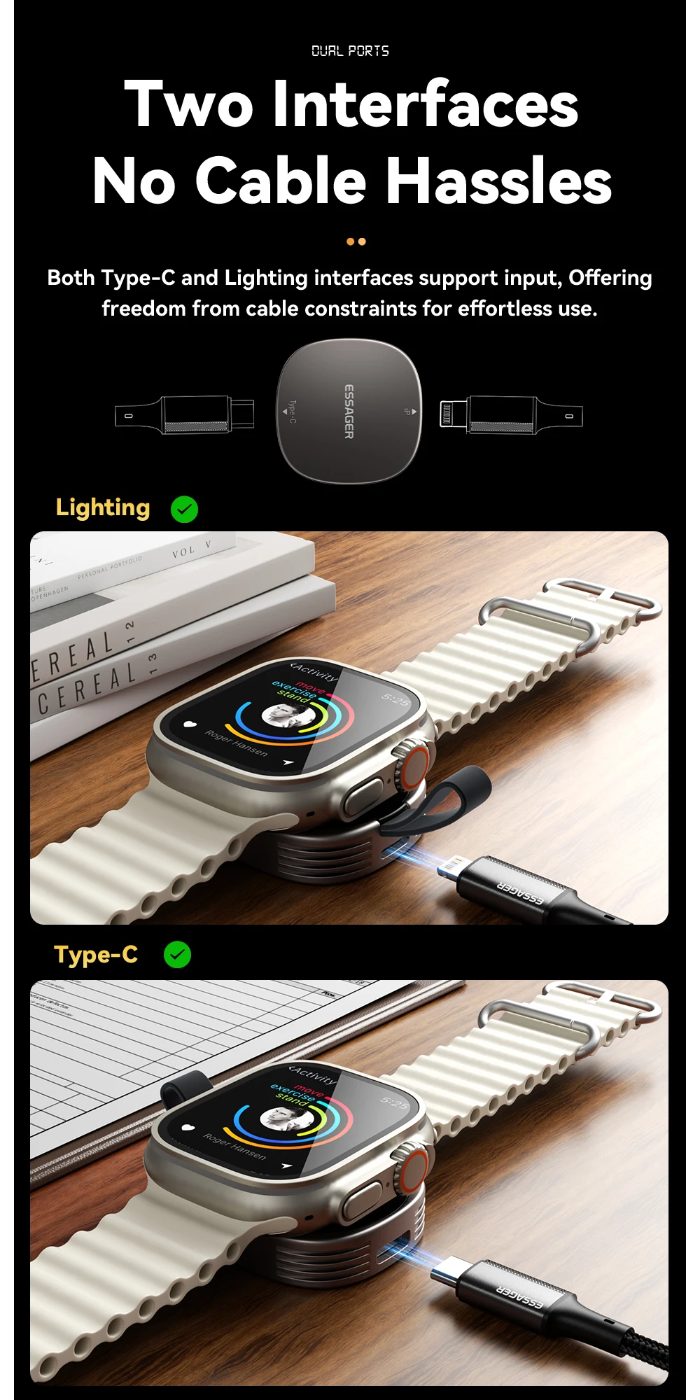 Essager Magnetic Wireless Charger for Apple Watch 8 7 6 5 4 3 2 SE Portable USB Type C Magnetic Fast Charger for iWatch Ultra