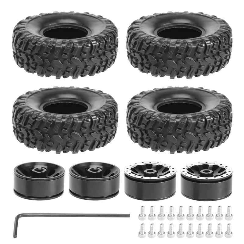 4Pcs Metal Beadlock Wheel Hub Rim And Rubber Tire Set For WPL C14 C24 B14 B24 B36 MN D90 MN99S RC Car Upgrade Parts