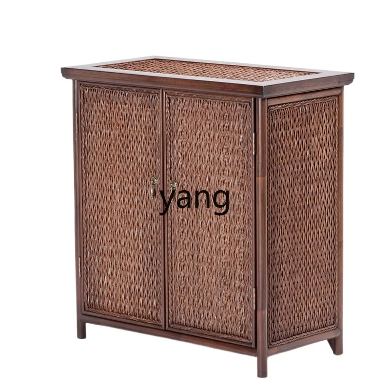 Yjq rattan shoe cabinet household large-capacity solid wood multi-layer locker entry porch storage