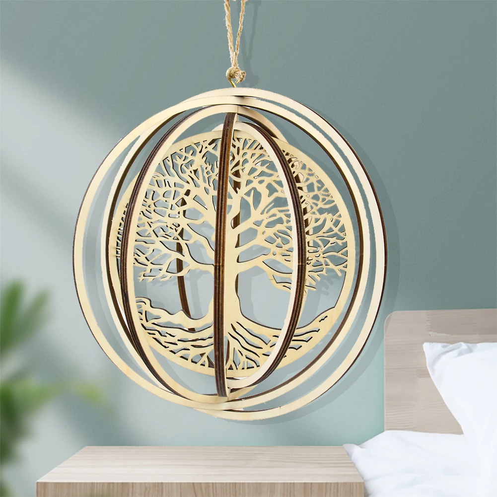 3D Wooden Tree of Life Whirligig Wind Spinner Wall Art Hanging Sacred Geometry Yoga Spiritual Meditation Home Yard Decoration