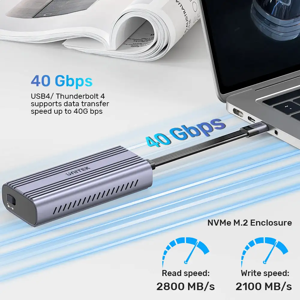 UNITEK M.2 NVMe SSD Enclosure USB C 40Gbps Thunderbolt 4 to PCIe NVMe SSD M-Key/B+M Key Hard Disk Adapter for MacBook PC Laptop