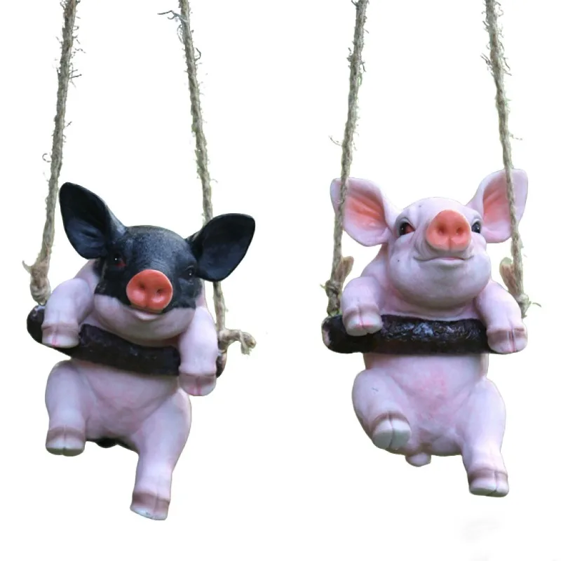 Cute Pig & Koala Resin Hanging Ornament, Outdoor Simulation Animal Sculpture, Garden Yard Patio Decor