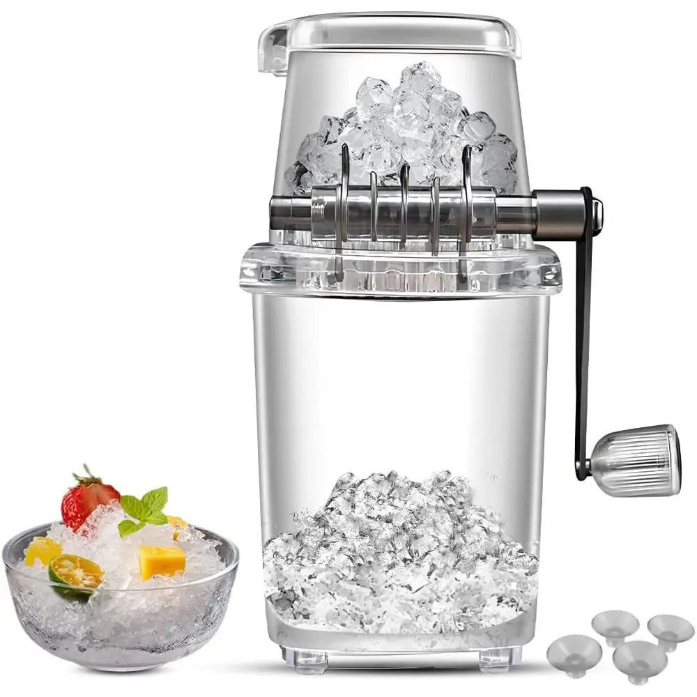 

Hand Ice Crusher hine or Home Use with StainlSteel Blades and Suction Base Manual Hand Crank Ice Breaker BPA ree Transparent Por