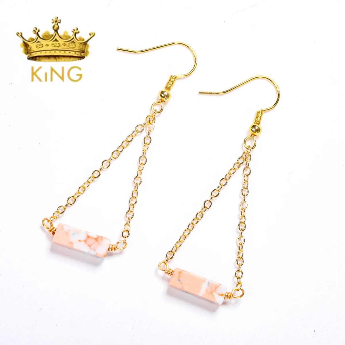 Vintage Small Fragrant Gold Dangle Earring Cube Sea Sediment Stone Earring Crystal Dangle Earrings, Metaphysical Jewelry . image 3