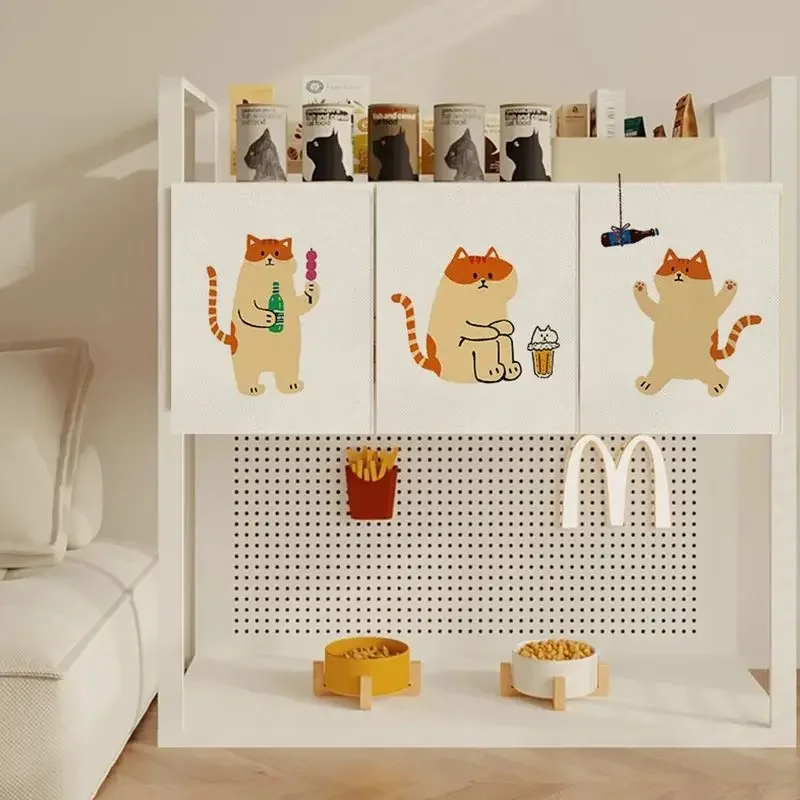 VIKAMA Kawaii Sketch Cat Beer Cup Pattern Shelf Shield Curtain Simple Line Art Fabric Hanging Curtain for Cabinet Home Decor