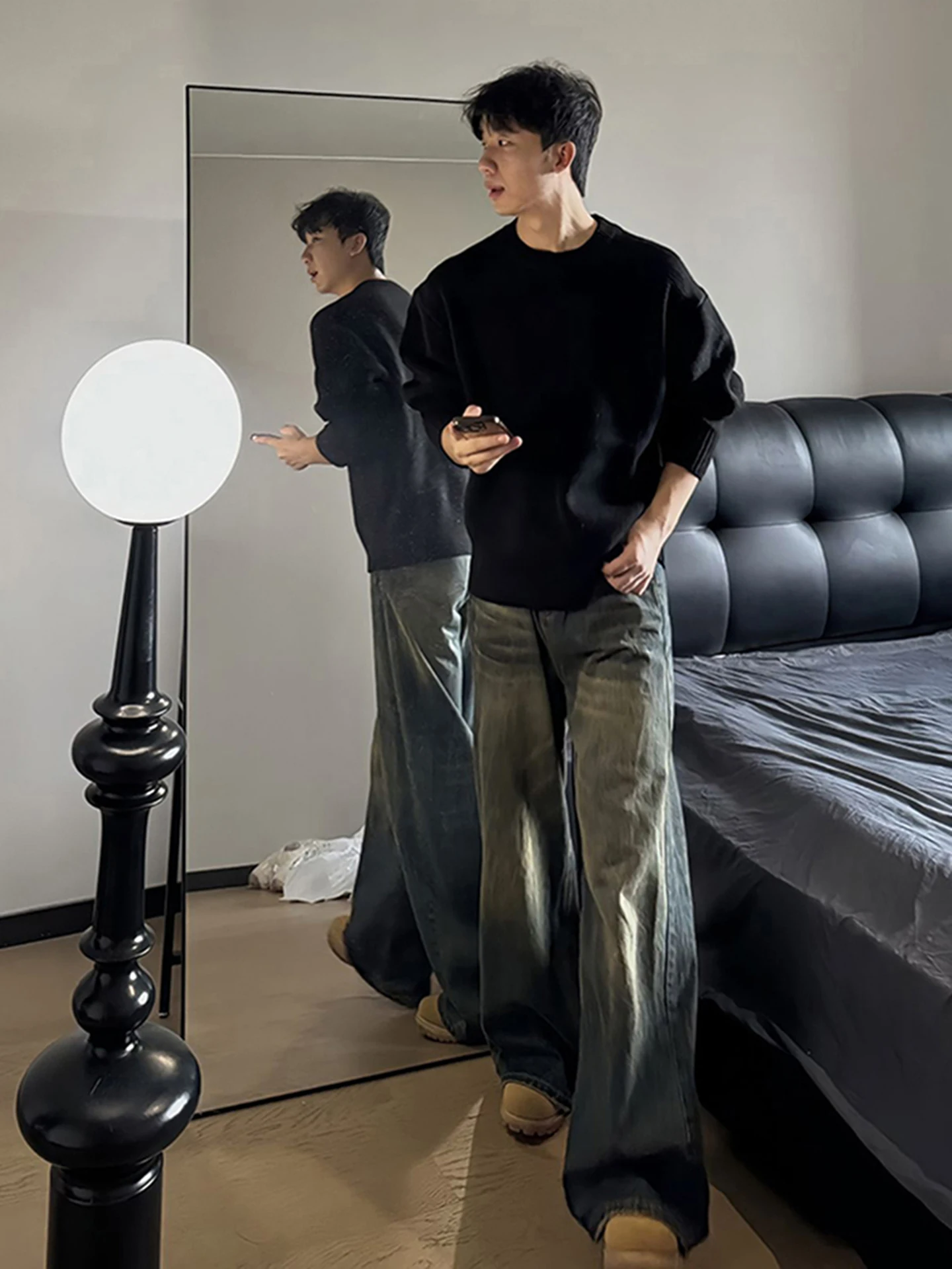 

Cleanfit Men's Bla round Ne Knitwear Lazy Sle Inner Wear Base Layer Sweater American Sle Jaet Autumn Winter Casual