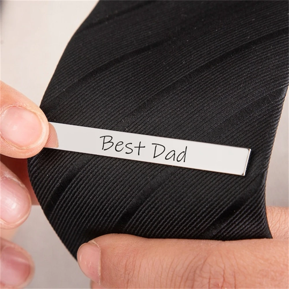 Best Dad Tie Clips Personalized Fathers Day Gift Engraved Name Tie Clip Groomsmen Jewelry Wedding Suit Accessories Necktie Clasp