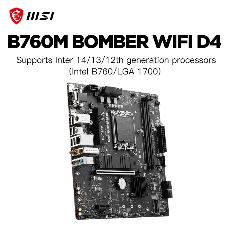 MSI B760M BOMBER WIFI DDR4 اللوحة الأم 64GB LGA 1700 اللوحة الأم M.2 Gen4 × 4 PCIe 4.0 لتقوم بها بنفسك كمبيوتر ألعاب الألعاب placa