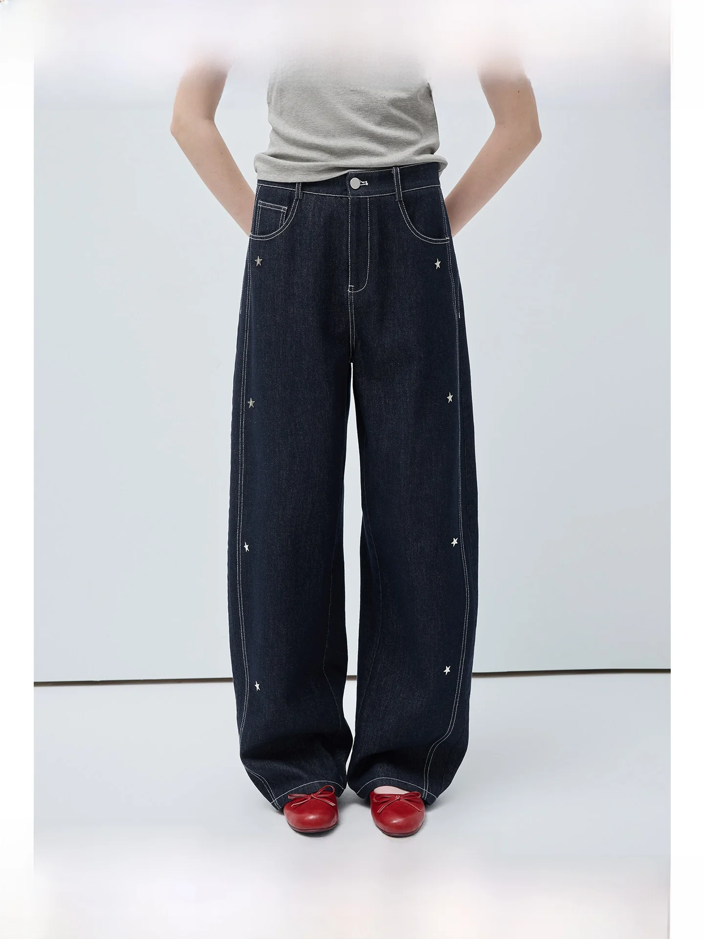 

High Waist Wide Leg Jeans Casual Versatile plus Size Women's Spring New Sle Artistic Loose Fit Decorative Stitching