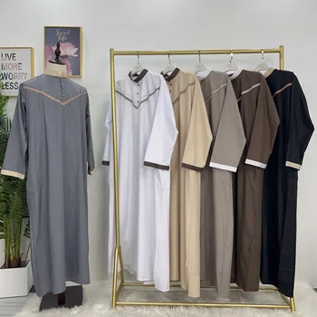 Eid มุสลิมชายชุด Jubba Thobe Mens Abaya อิสลาม Eid 2025 Ramadan ยาว Robe Saudi Musulman สวมใส่ Caftan ดูไบชุดอาหรับ
