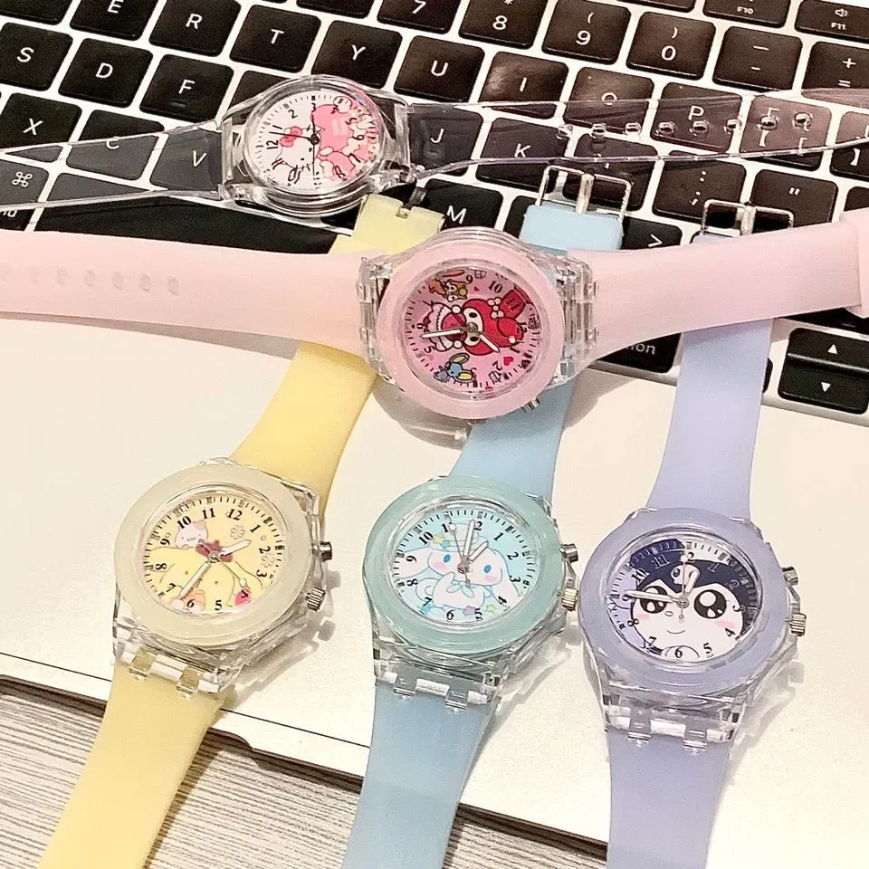 MINISO Sanrio Hello Kitty Watch LED Cartoon Watch Fashion Silicone Watch Cinnamoroll My Melody Kuromi Primary School Girls Watch