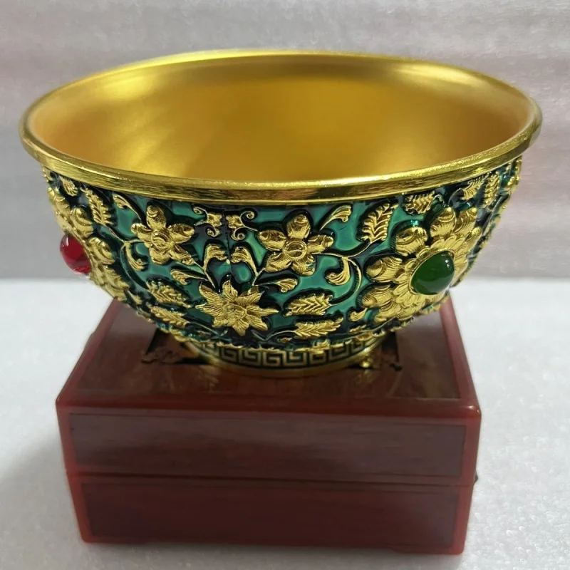 Daqing Qianlong-Year Cloisonne Lucky Lucky Flowers Blooming Rich Copper Gilded Bowl Gift Home Decoration Ornaments