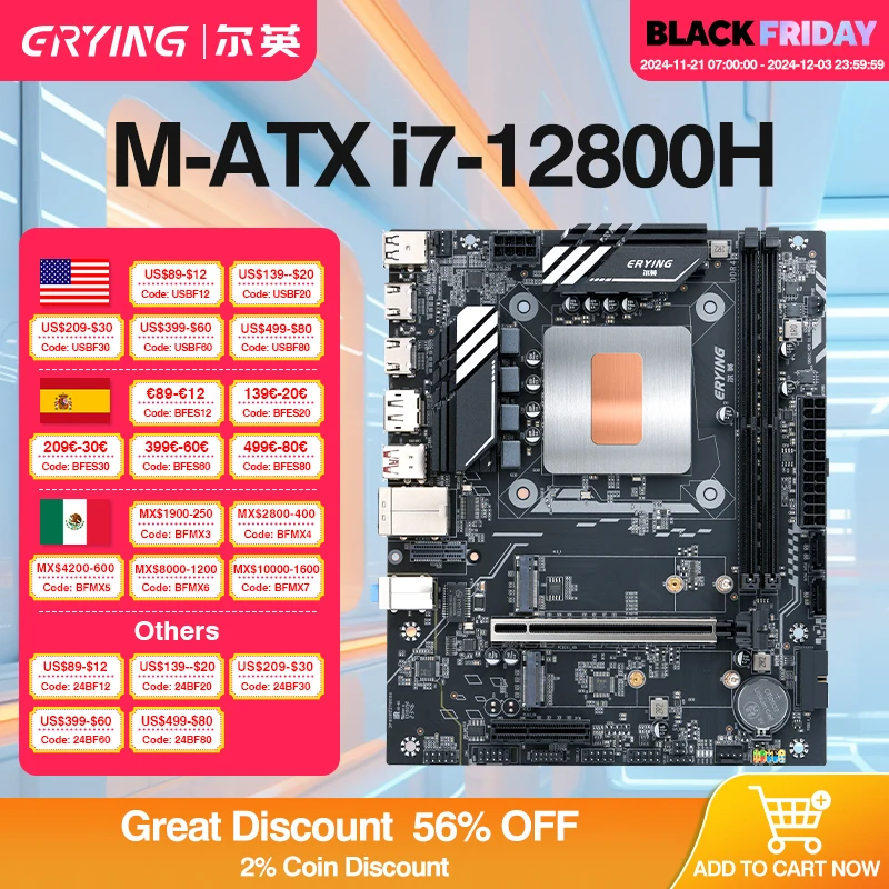 ERYING DIY Desktops Motherboard with Onboard CPU Interpose Kit i7 12800H 14C20T DDR4 Gaming PC Computer Assembly Set placa mae