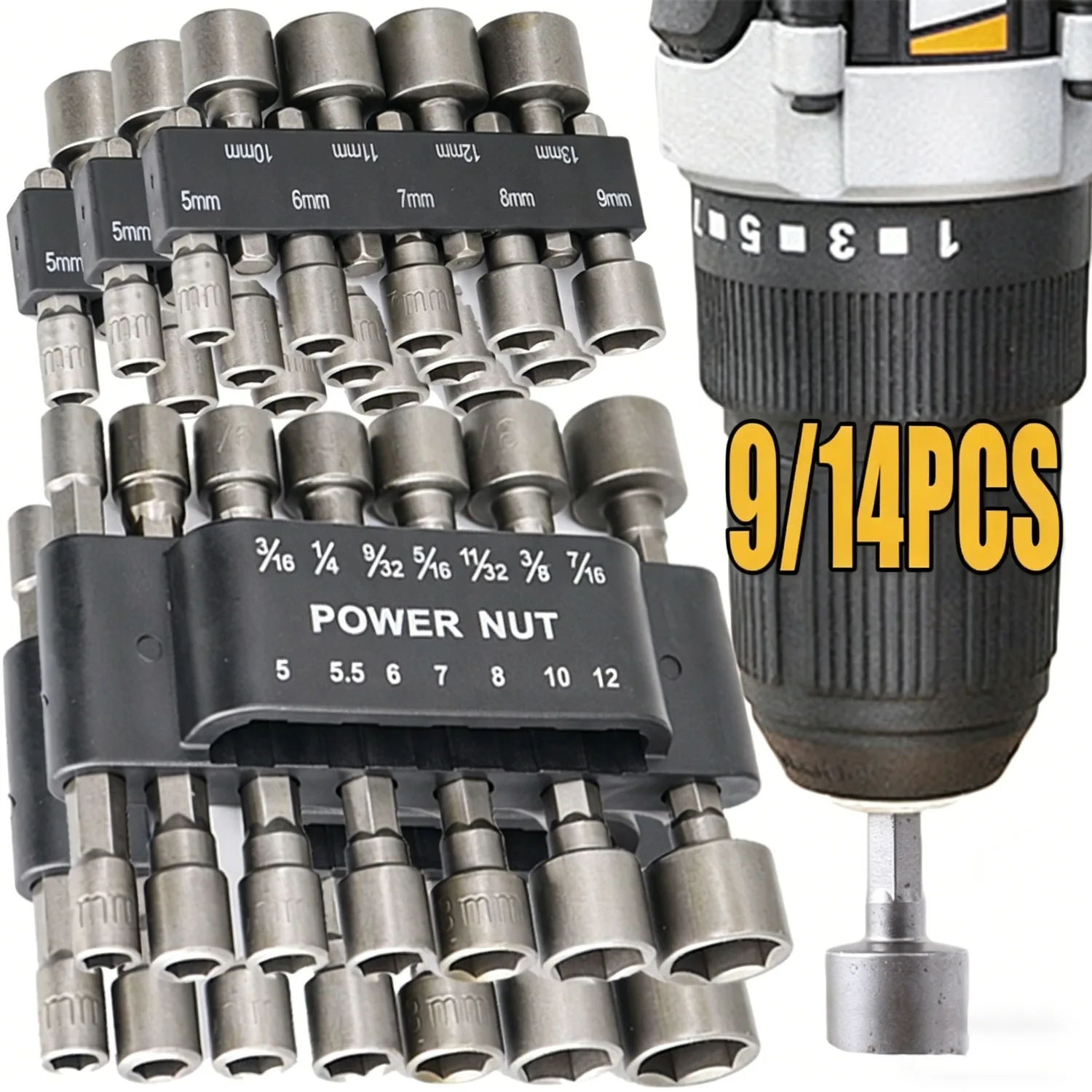 Conjunto de Chaves de Fenda Magnéticas com Soquete Hexagonal e Adaptador de Soquete para Parafusadeira Elétrica de Impacto