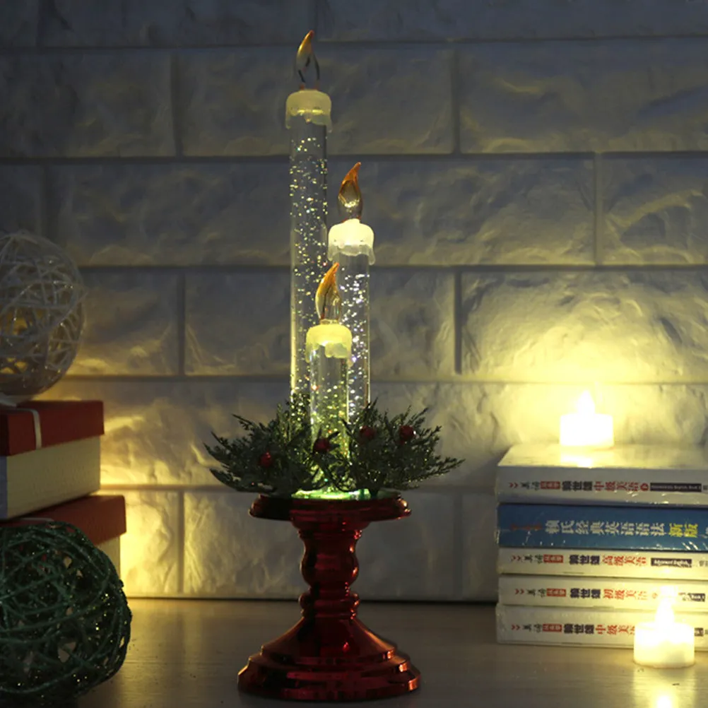 3 LED Flameless Christmas Candles Red Holder for Home Hotel Shop Decor Xmas Party Lamp with Tapered Lights