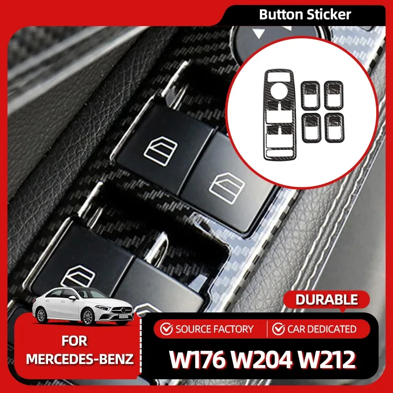 

Коврик для дверных канавок из углеродного волокна, стильная кнопка подъема окна автомобиля, наклейка на рамку для Mercedes Benz A B C E GLE GLA CLA GLK Class W176 W