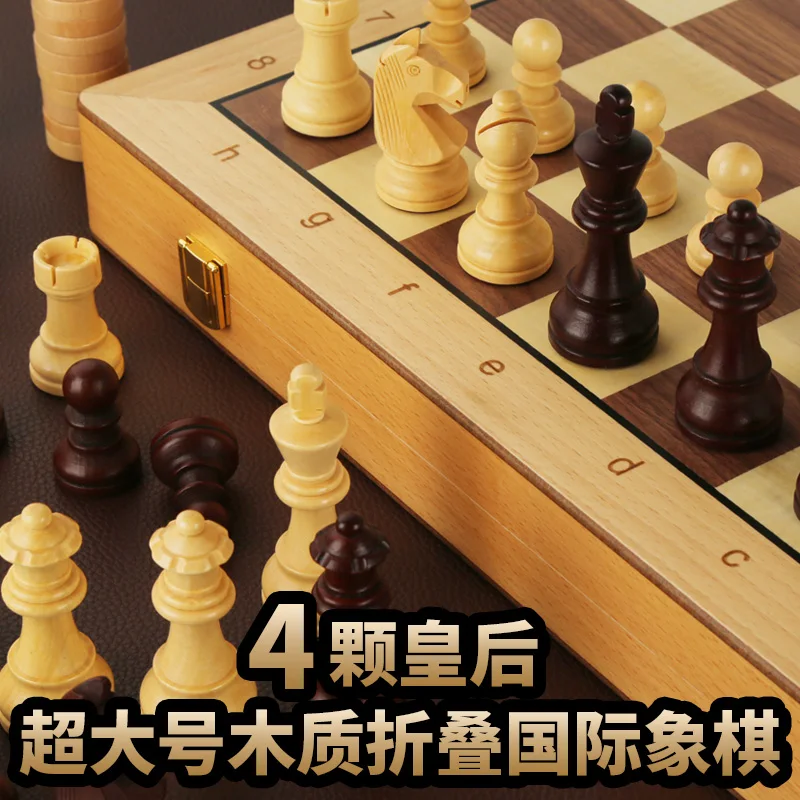 

4 Queens Luxury 2 in 1 Chess Board Game Wooden Chess Set Foldable Wooden Chessboard Family Table Board Game