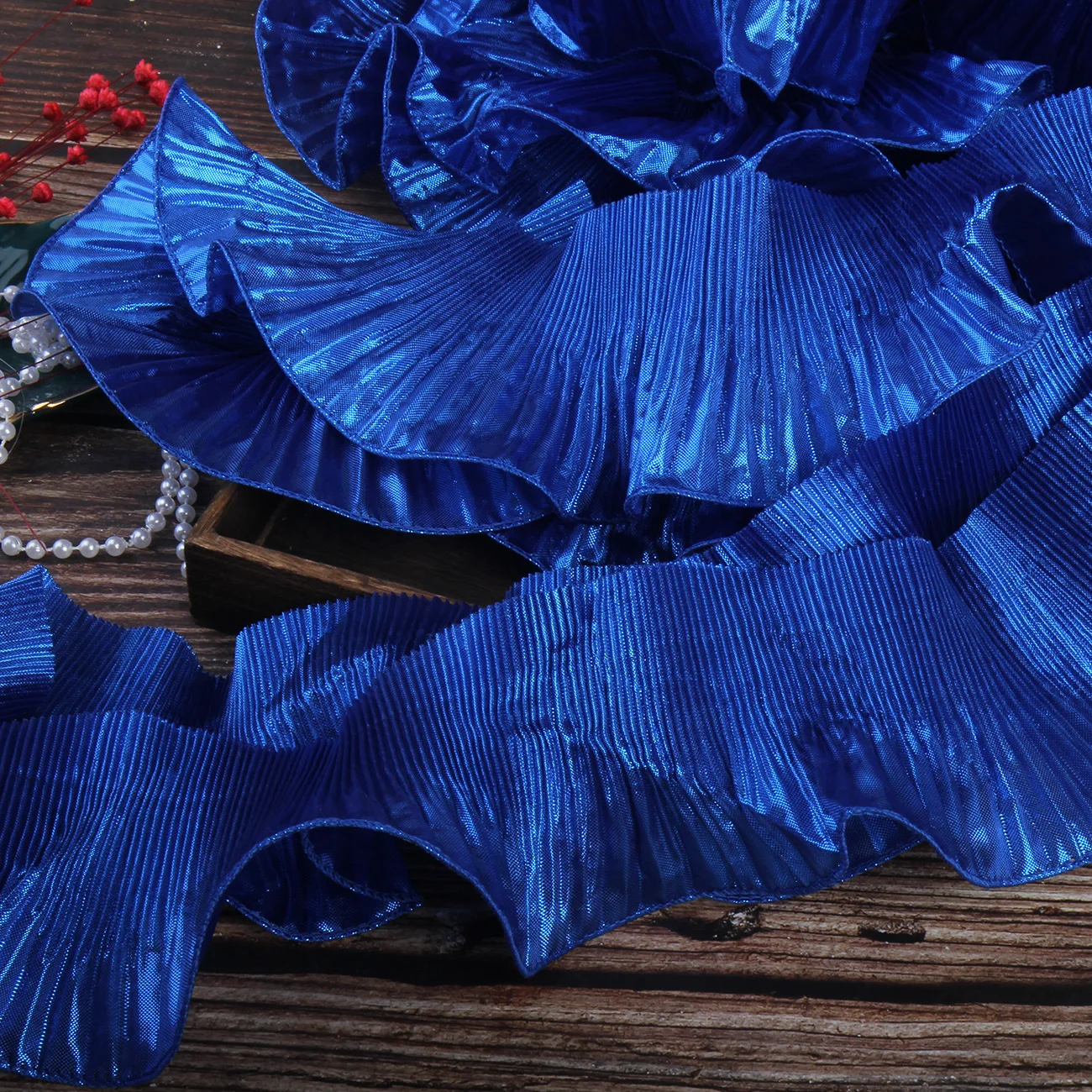 Straighten 4/10yards/lot Wide 9.5cm Gold/Royal Blue/Deep Purple Metal Feeling Organza 3D Ruffled Lace Trim Craft Material SC809