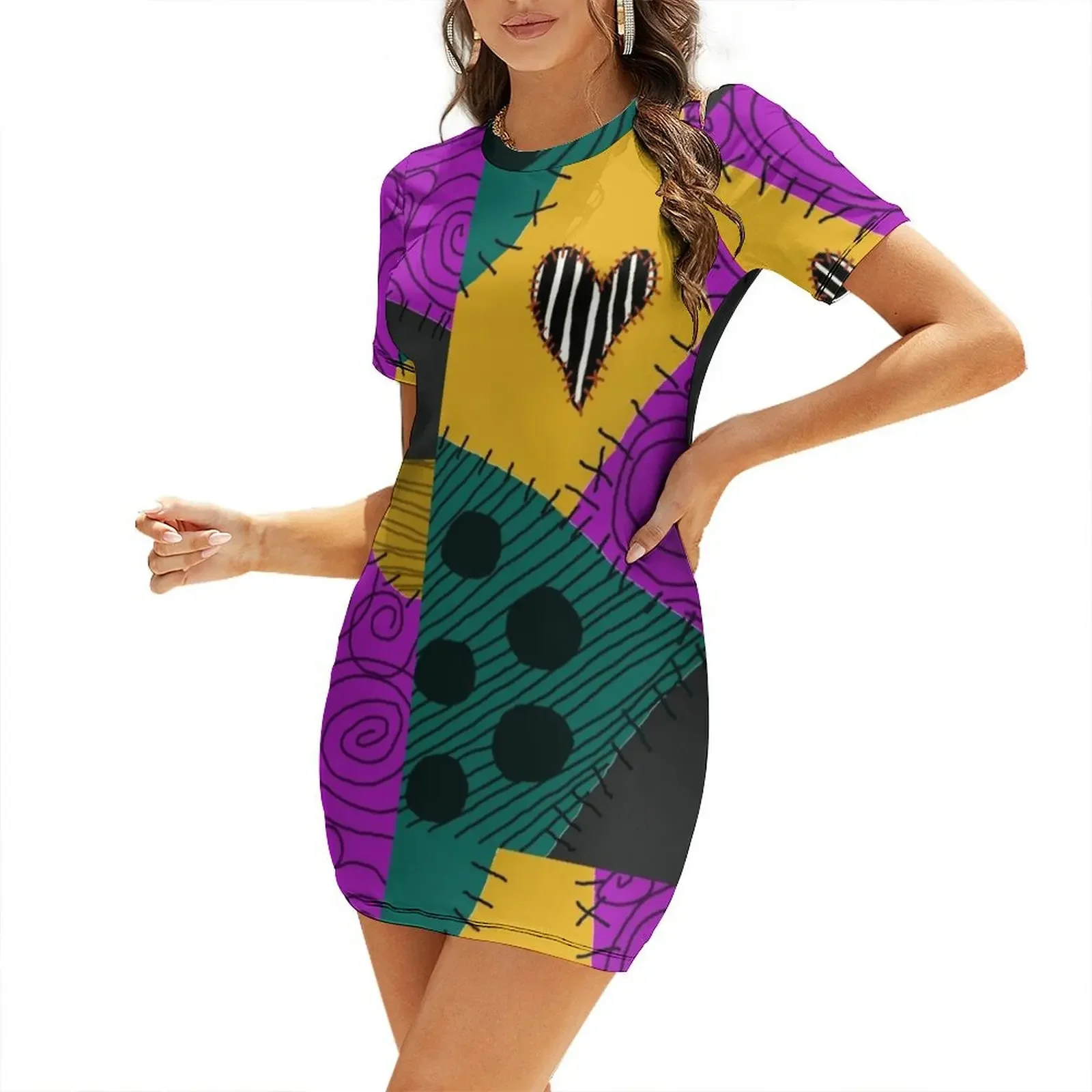 

Sally's New Patch Short-Sleeved Dress party dresses women Elegant gown Women dresses summer birthday dress for women Dress