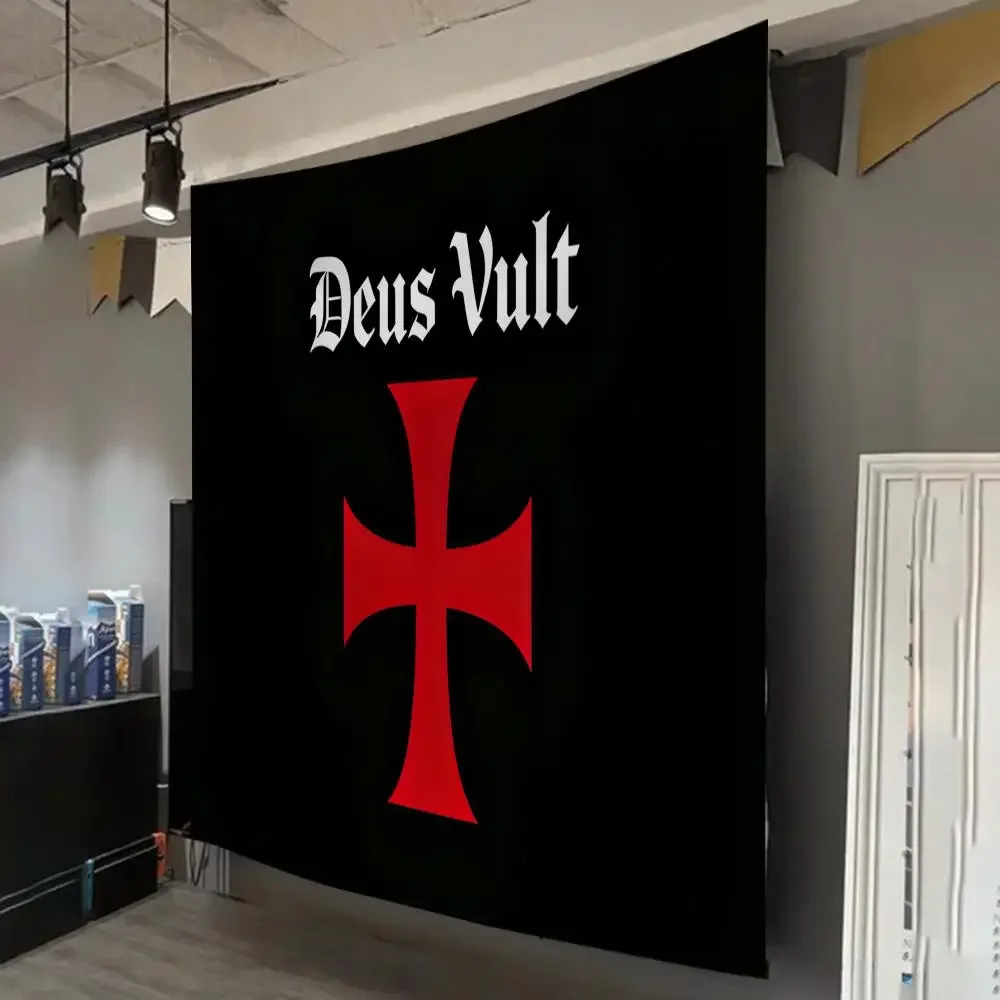Deus Vult Flag, K-Knights T-Templar Custom Bohemian Wall Tapestry Living Room Bedroom Dorm Party Clips