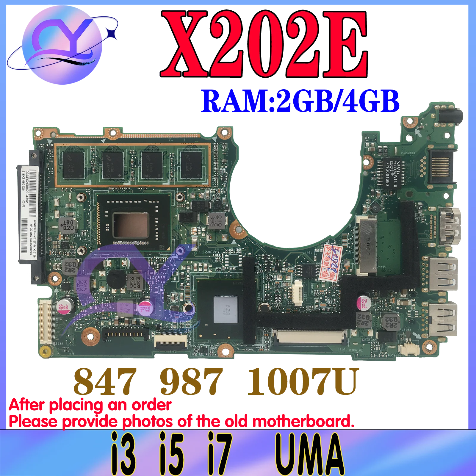 

Notebook X202E Mainboard For ASUS X200E X201E S200E X201EP X201EV Laptop Motherboard 847/987/1007U I3 I5 I7 2GB/4GB-RAM