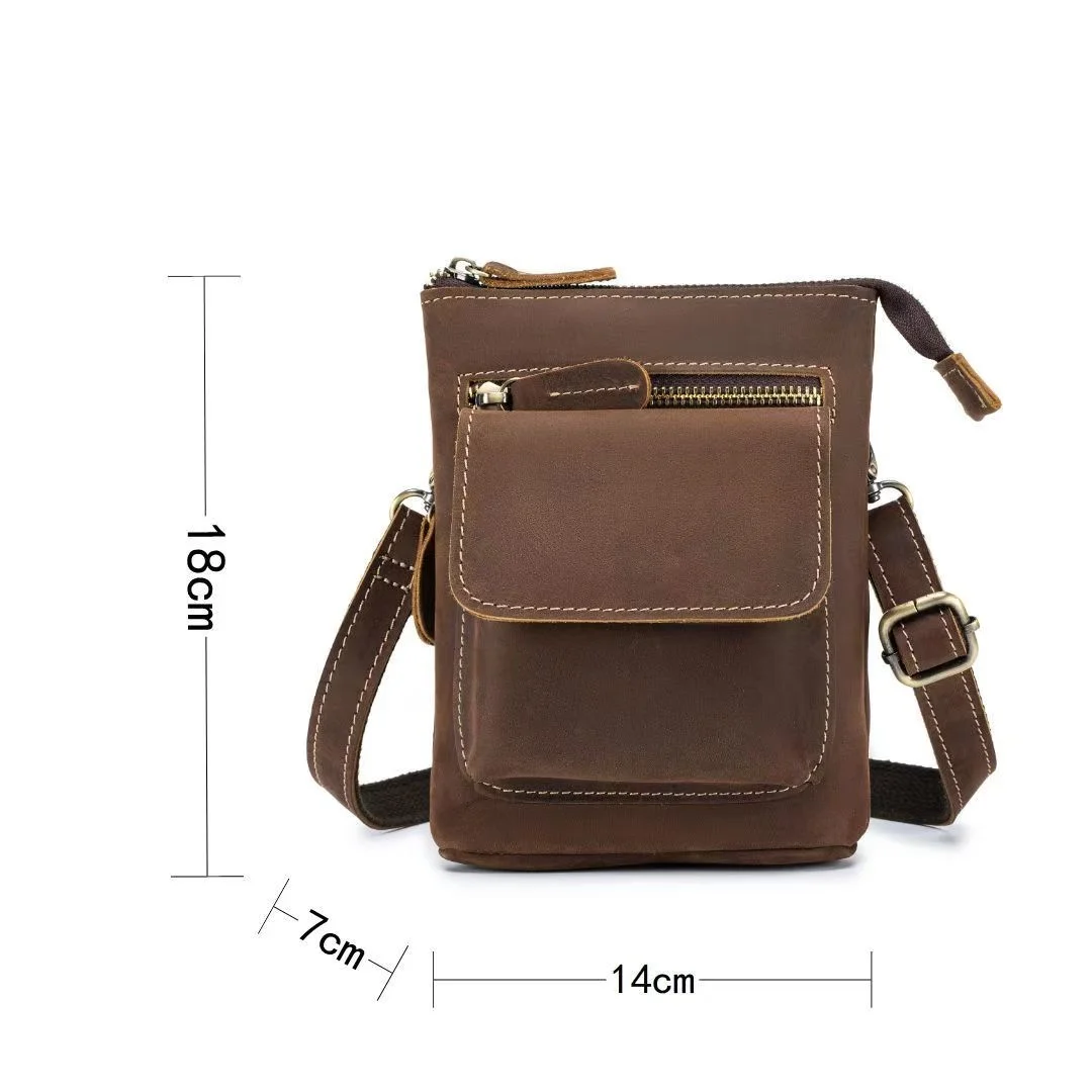 LION VERA Men's Leather Diagonal Cross Bag Multi functional Outdoor Sports Phone Bag Large Capacity 5-inch Waist Bag